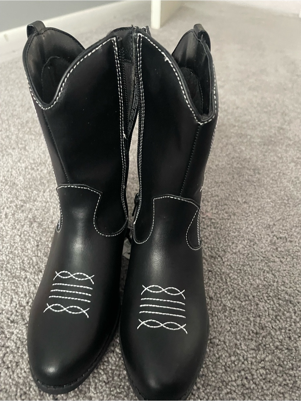The Children's Place Black Kids Western Boots with White Stitching